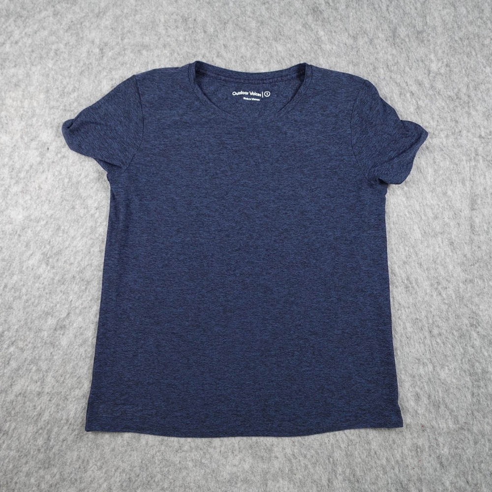 Outdoor Voices Top Women Small Blue Short Sleeve Heathered Performance Athletic